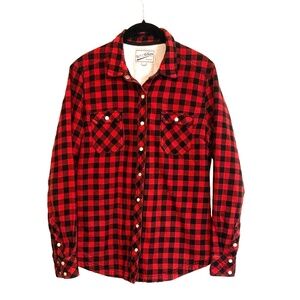 BC CLOTHING women's red and black buffalo plaid fleece-lined shirt & jacket